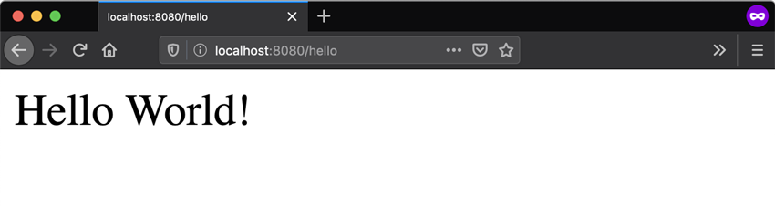 浏览器屏幕显示了我们应用程序的默认“ hello world”输出。 浏览器屏幕显示了我们应用程序的默认“ hello world”输出。